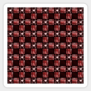 White Heart Red Plaid Pattern Sticker